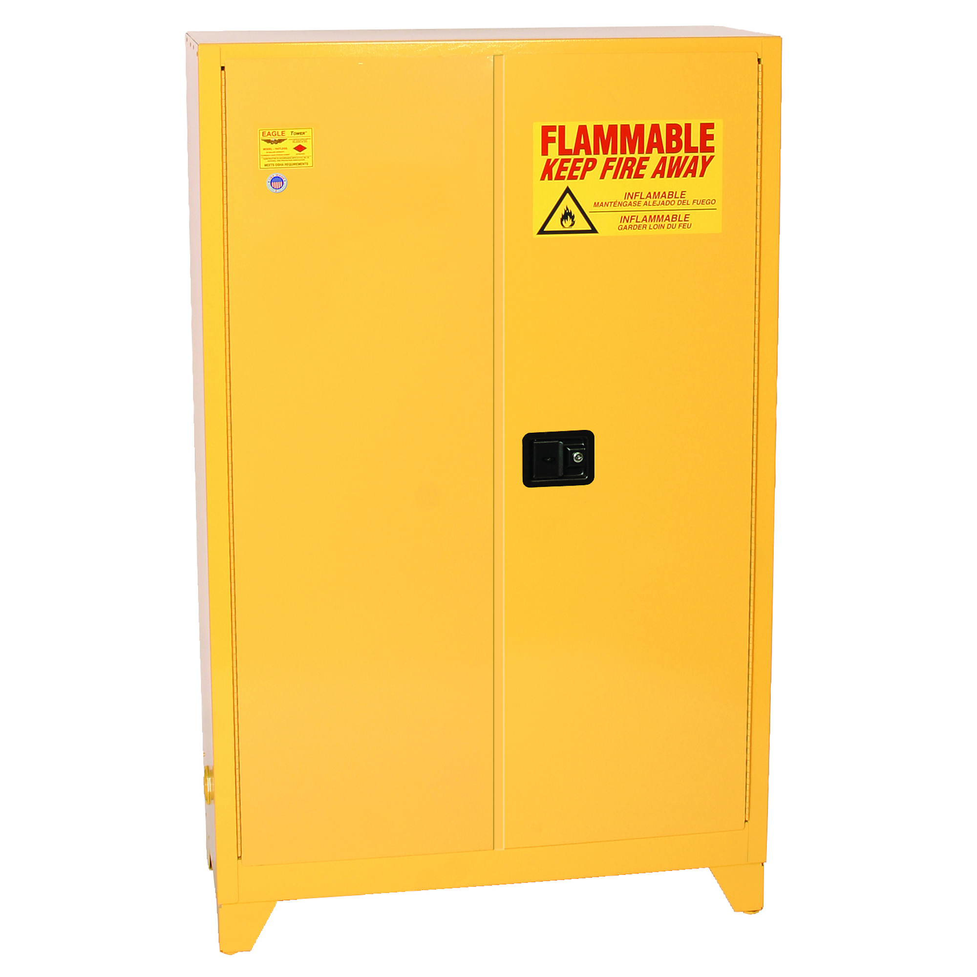 Eagle Fire Cabinet — 45 Gallon, 2 Shelves, 2 Self-Closing Doors, Adjustable Legs, Yellow, Model# 4510XLEGS